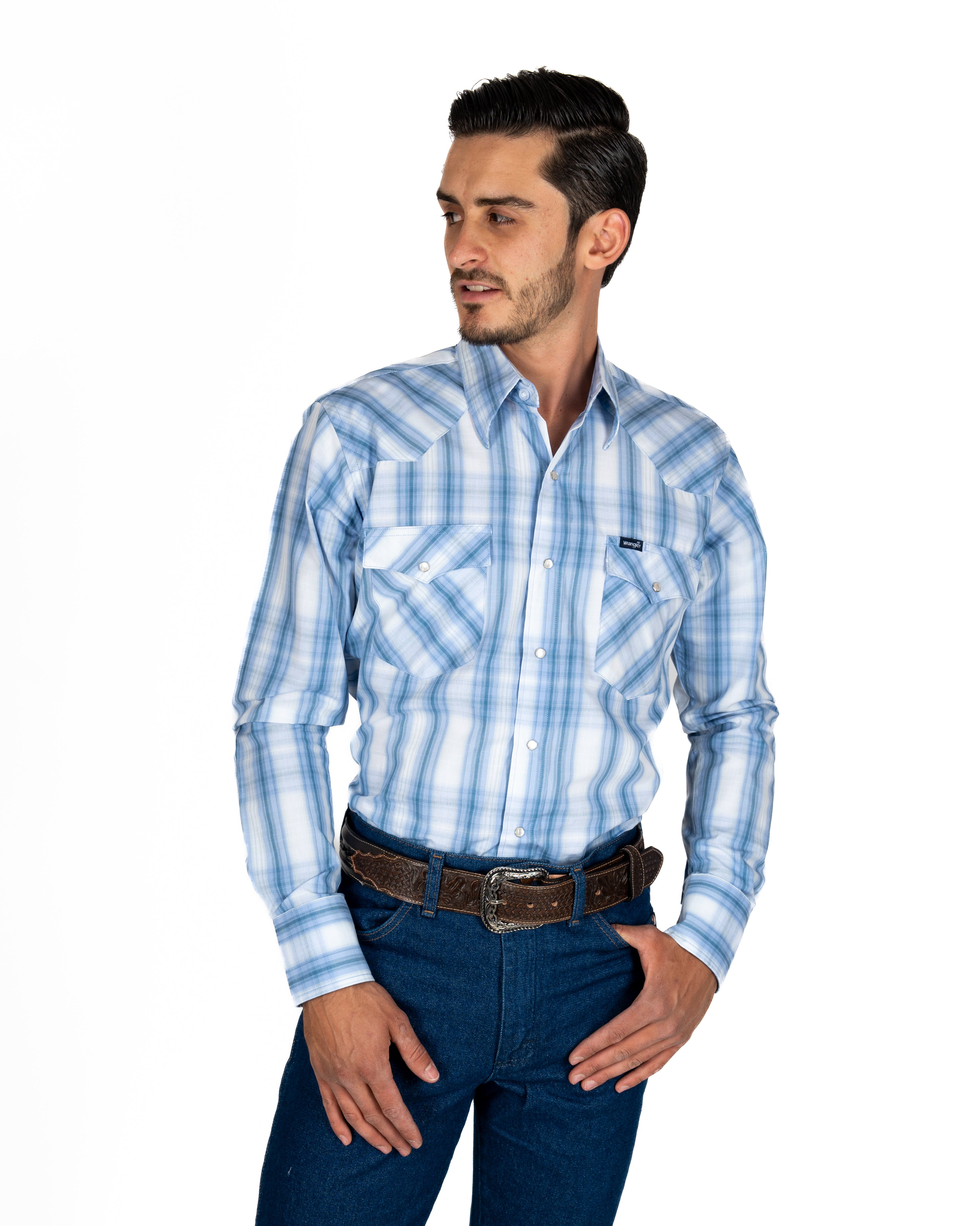 Camisa Wrangler Cuadros Azul Caballero