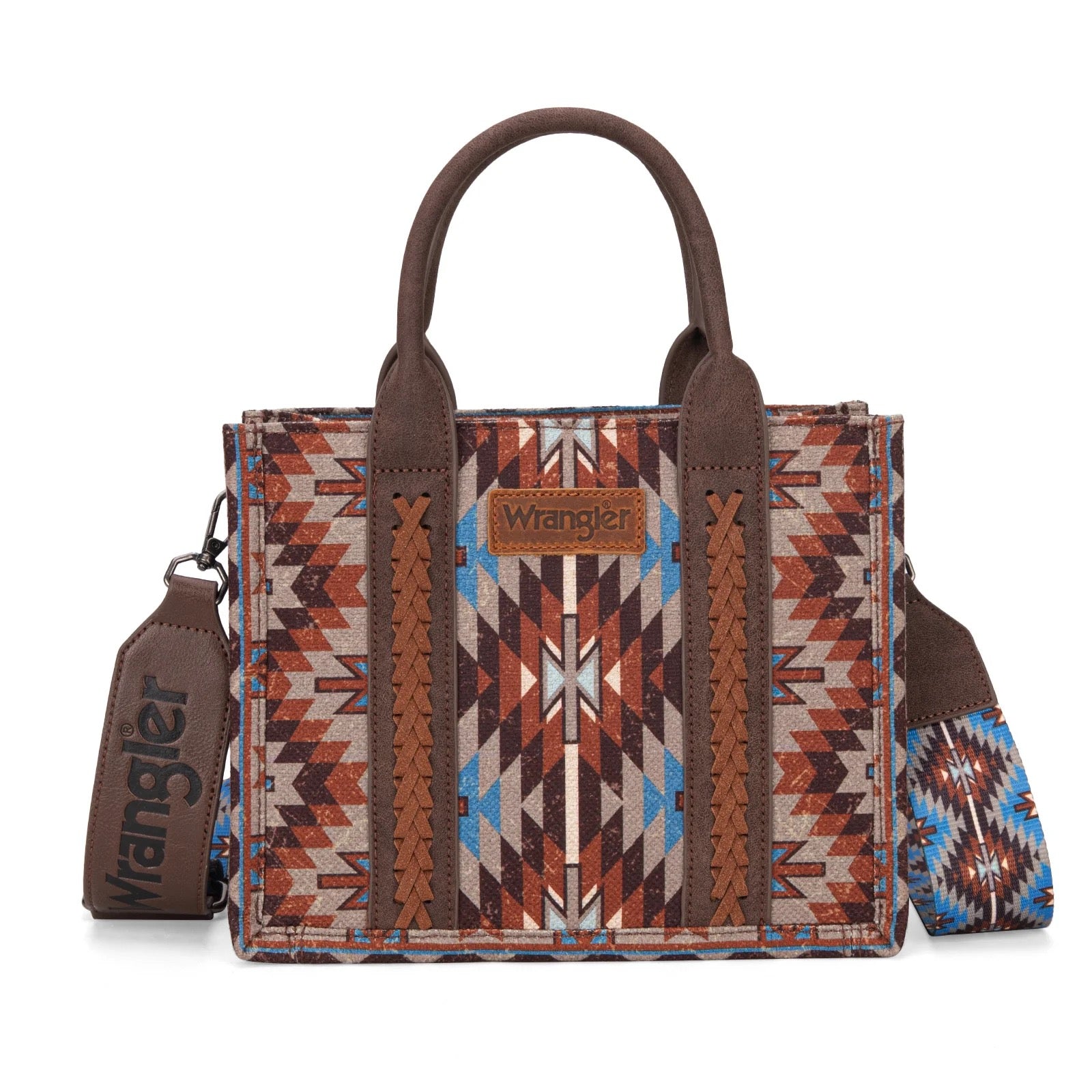 Tote/Crossbody Wrangler Southwestern Pattern Dual Sided Print - Coffee