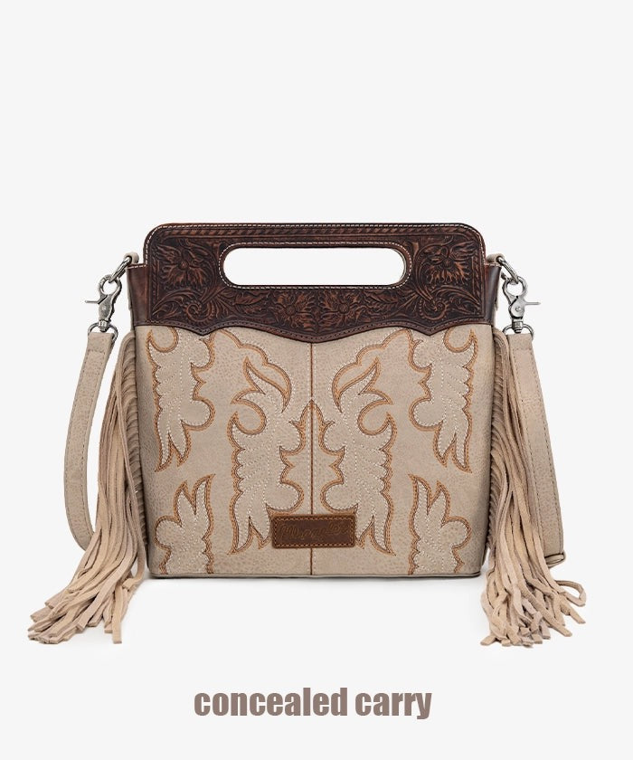 Crossbody Wrangler Tooled Fringe - Tan