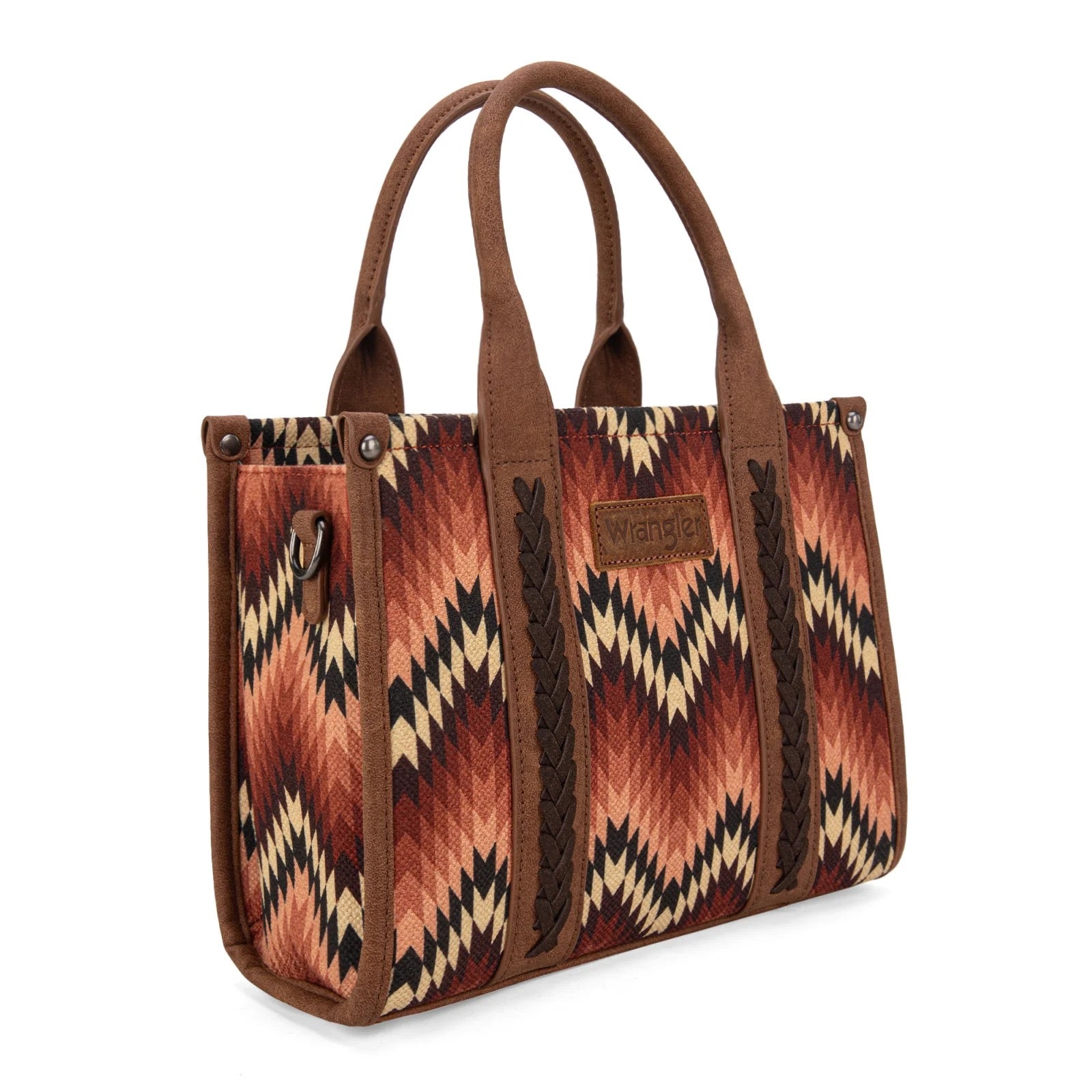 Tote/Crossbody Wrangler Southwestern Pattern Dual Sided Print  - BROWN