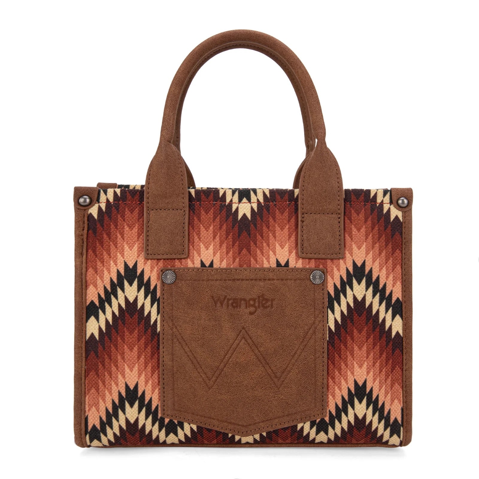 Tote/Crossbody Wrangler Southwestern Pattern Dual Sided Print  - BROWN