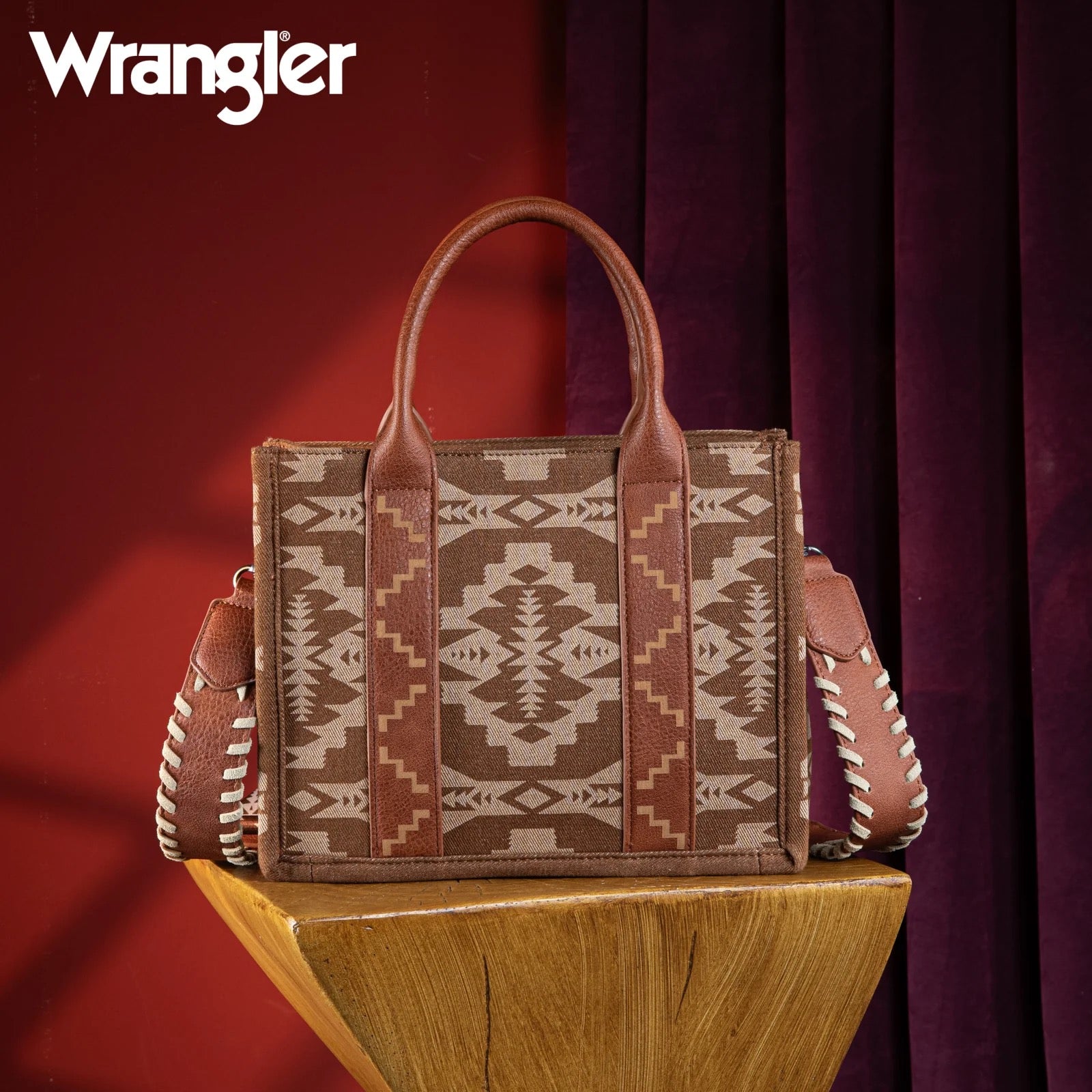 Tote/Crossbody Wrangler Southwestern Print Small Canvas - Brown