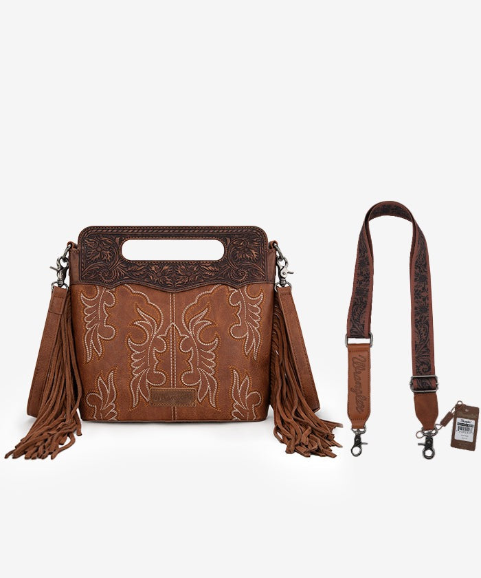 Bolso Wrangler Tooled Fringue Crossbody - Brown