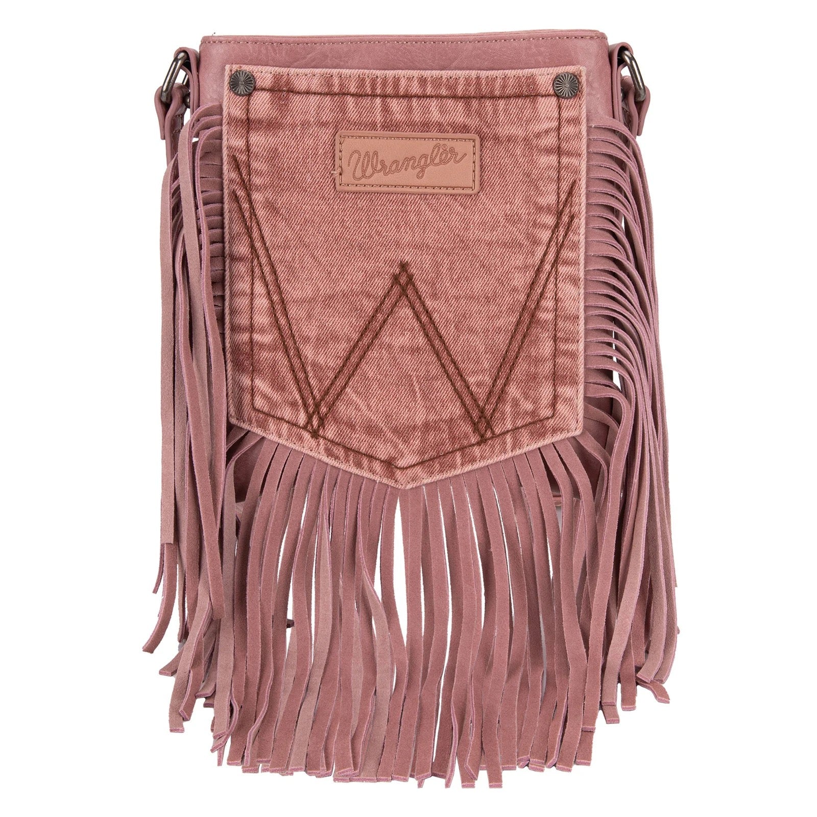 Crossbody Wrangler Leather Fringe Jean Denim Pocket - Pink