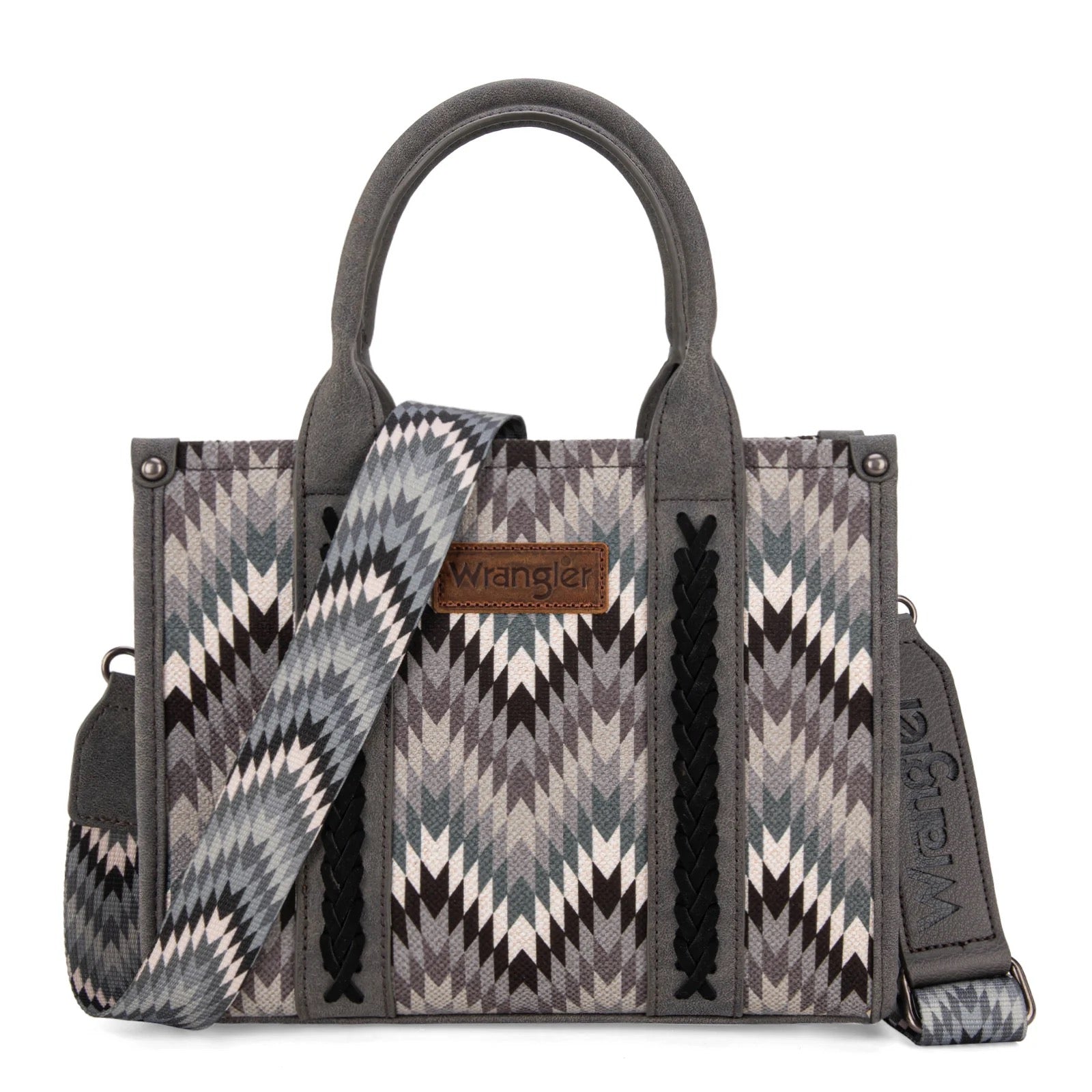 Tote/Crossbody Wrangler Southwestern Pattern Dual Sided Print  - GREY