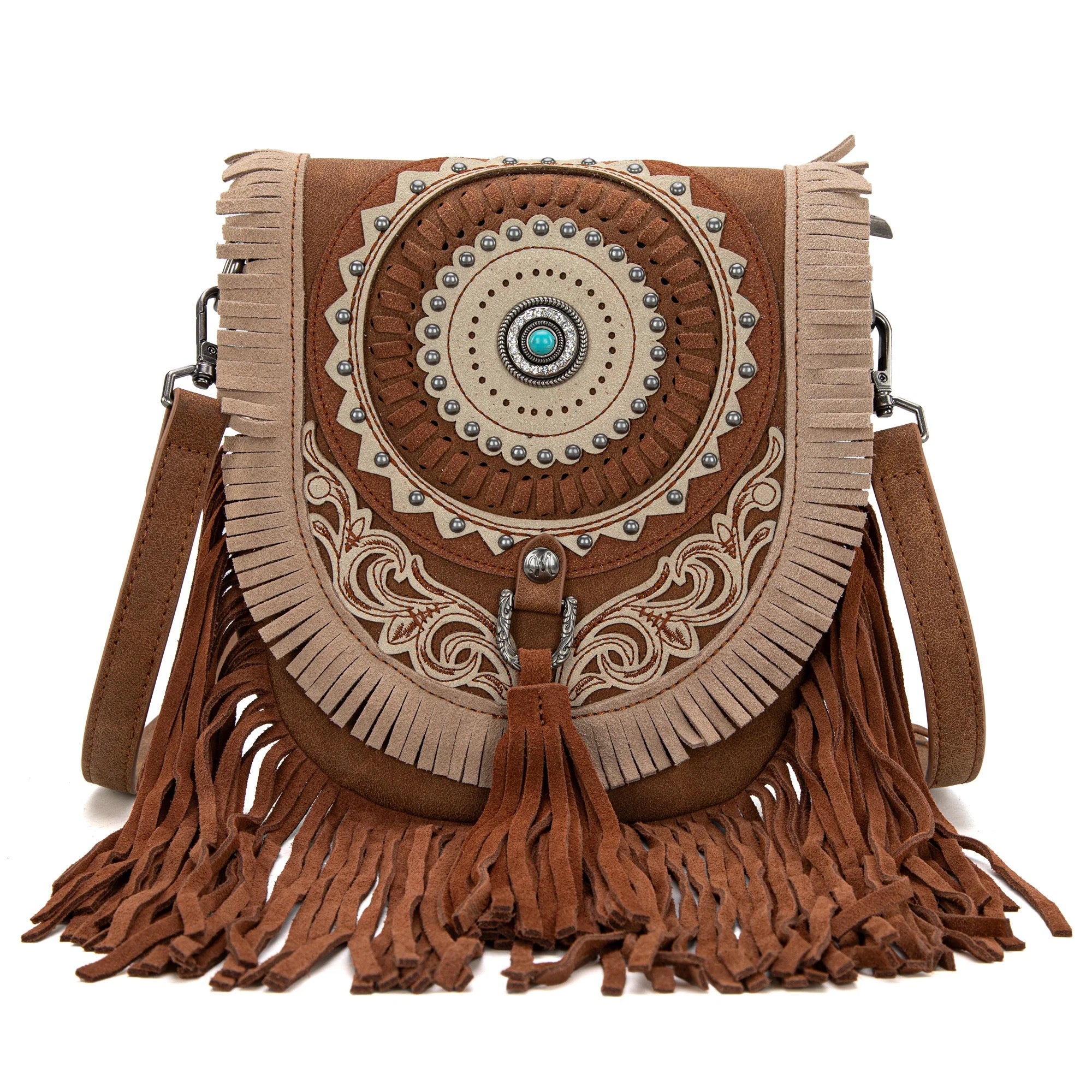 Bag/Crossbody Montana West Concho Fringe Collection Saddle Brown