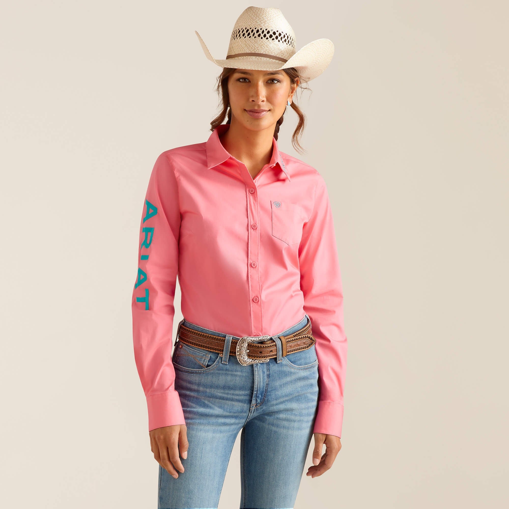 Camisa Ariat Wrinkle Resist Team Kirby Stretch Camellia Rose Dama