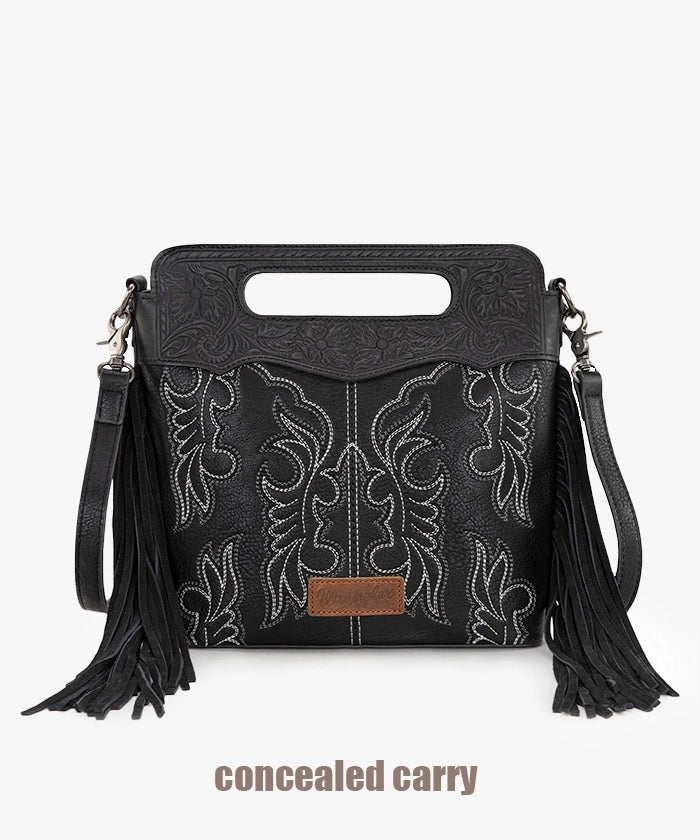 Crossbody Wrangler Tooled Fringe - Black