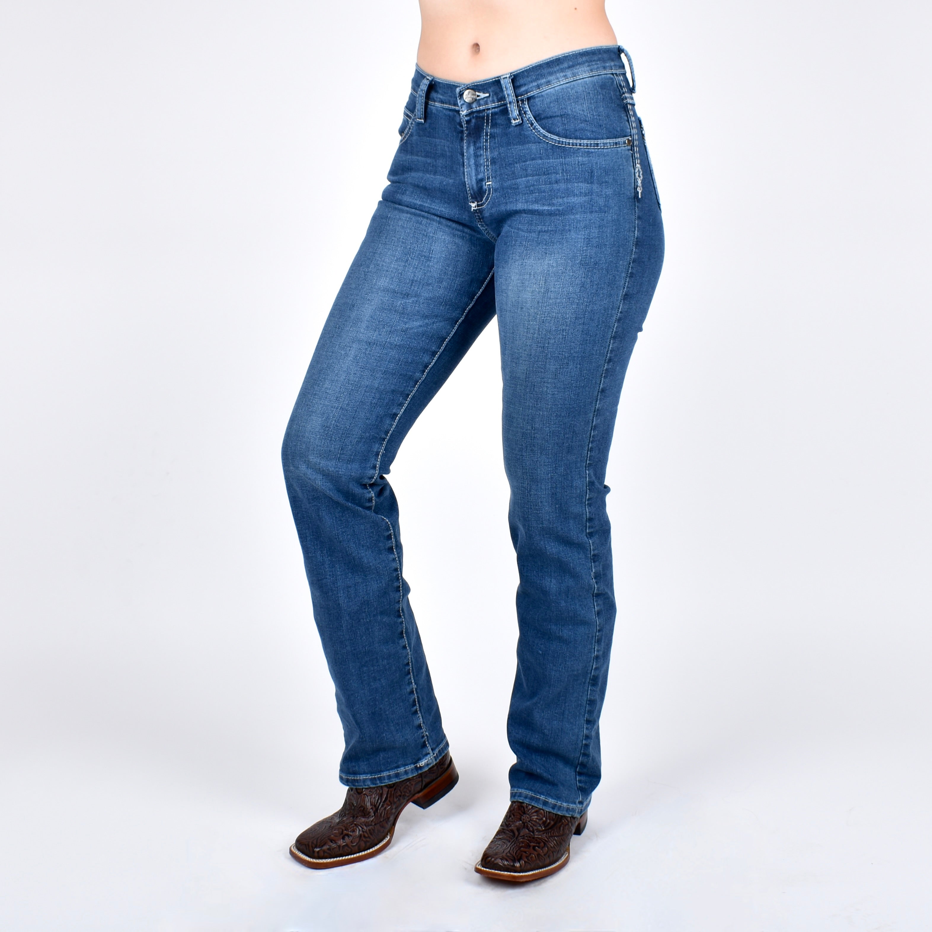 JEANS WRANGLER HIGH RISE CINTURA ALTA CORTE BOTA